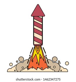 rocket firework taking off with gunpowder fire cartoon vector illustration graphic design
