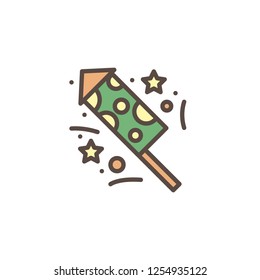 Rocket fireworks filled outline icon, line vector sign, linear colorful pictogram isolated on white. Fireworks cracker symbol, logo illustration. Pixel perfect vector graphics