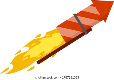 Rocket for fireworks. Firecracker and explosion. Cartoon flat illustration.