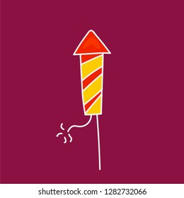 rocket fireworks hand drawn icon. doodle festival vector illustration. editable stroke