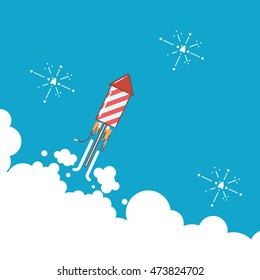 Rocket fireworks icon in modern flat design. Thin line vector illustration. Startup business design. Vector EPS 10