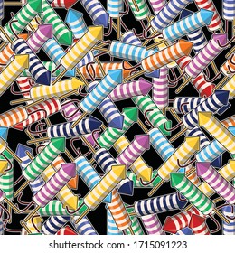 Rocket Fireworks Pattern. Firecracker Rockets.