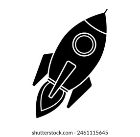 Cohete con glifo de llama. Ilustración aislada de nave espacial. Símbolo de inicio