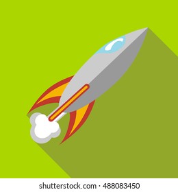 Rocket with flame icon in flat style on a green background