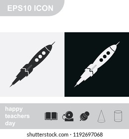 Rocket flat black and white vector icon.