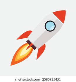 Rocket flat cartoon icon vector illustration.