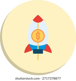 Icono de estilo de círculo plano de cohete