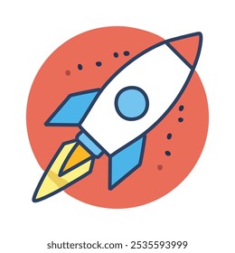 Rocket flat color icon. Spaceship vector illustration for web and mobile design