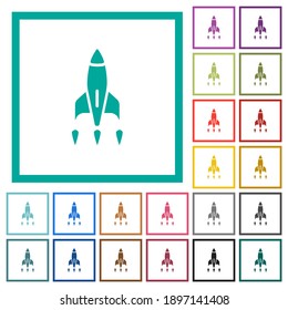 Rocket flat color icons with quadrant frames on white background