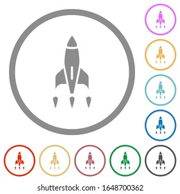 Rocket flat color icons in round outlines on white background