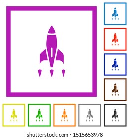 Rocket flat color icons in square frames on white background