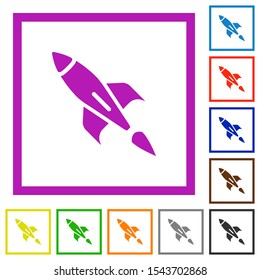 Rocket flat color icons in square frames on white background