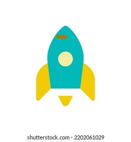 Rocket flat color ui icon. Startup success. Launching spacecraft. Space shuttle. Delivering mission. Simple filled element for mobile app. Colorful solid pictogram. Vector isolated RGB illustration