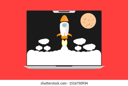 Rocket flat concept, modern flat design concept vector, web design flat background
