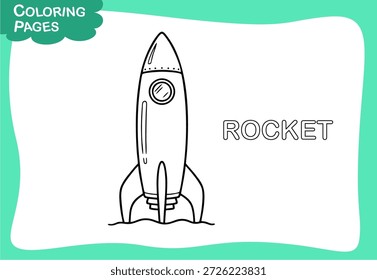 Rakete flache Design schwarzen Umriss. Arbeitsblatt für Kindergartenbuch.