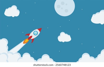 Rocket flat design concept for Project start up and development process.Space rocketship launch