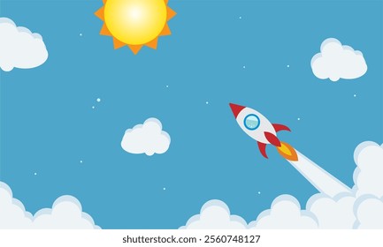 Rocket flat design concept for Project start up and development process.Space rocketship launch