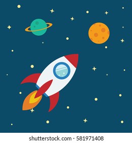 Rocket flat design concept for Project start up and development process.Space rocketship launch.