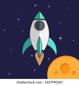 Rocket flat Design. Rocket Flat icon Design. Star Flat Design. Sky. Galaxy.