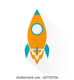 rocket, flat design, the rocket on white background with long shadow