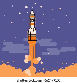 Rocket flat design. Vector illustration. For stickers, postcards leaflets banners