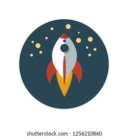 Rocket flat icon isolated on blue background. Simple sign symbol in flat style. Space elements Vector illustration for web and mobile design.
