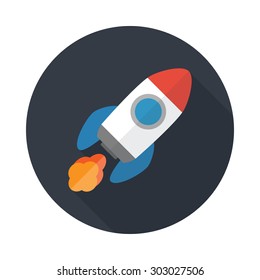 Rocket flat icon with long shadow. Start Up concept symbol. Vector illustration. EPS 10.
