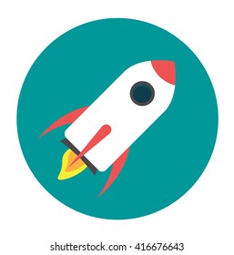 Rocket flat icon on a blue background. Vector illustration