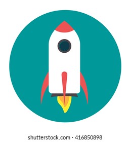 Rocket flat icon on a blue background. Vector illustration