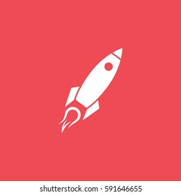 Rocket Flat Icon On Red Background