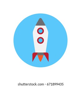 Rocket flat icon. Round colorful button, Startup circular vector sign, logo illustration. Flat style design