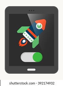 Rocket flat icon with Tablet,eps10,