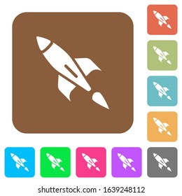 Rocket flat icons on rounded square vivid color backgrounds.