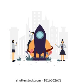 Rocket flat illustration.Vector design.Suitable for landing page, ui, website, mobile app, editorial, poster, flyer, article, and banner.