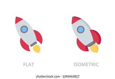 Rocket flat and isometric vector icons