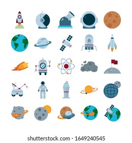 Rocket flat style icon of Space futuristic cosmos outside universe astronomy adventure and exploration theme Vector illustration