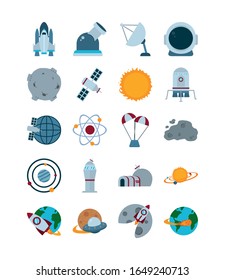 Rocket flat style icon of Space futuristic cosmos outside universe astronomy adventure and exploration theme Vector illustration