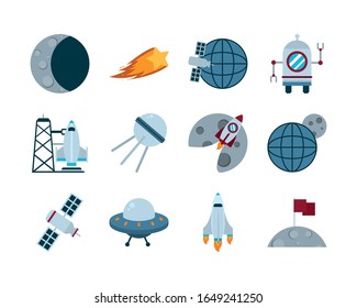 Rocket flat style icon of Space futuristic cosmos outside universe astronomy adventure and exploration theme Vector illustration