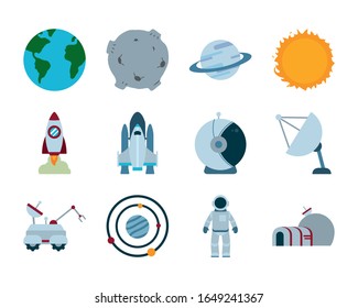 Rocket flat style icon of Space futuristic cosmos outside universe astronomy adventure and exploration theme Vector illustration