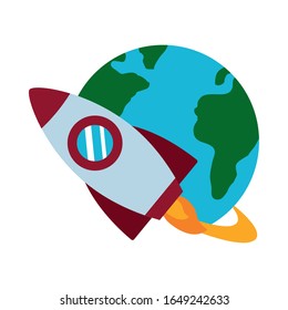 Rocket flat style icon of Space futuristic cosmos outside universe astronomy adventure and exploration theme Vector illustration