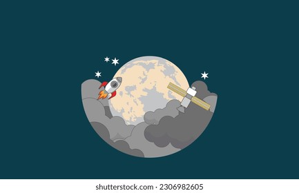 Rocket in flat style, vector illustration. space travel to the moon