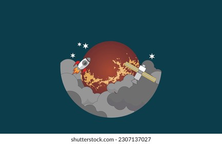 Rocket in flat style, vector illustration. space travel to the Venus