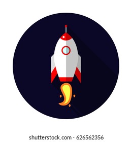 rocket, flat vector icon with long shadow