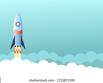 Rocket flies above the clouds, vector graphics