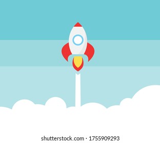rocket flies above clouds vector illustration