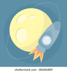 The rocket flies against the moon