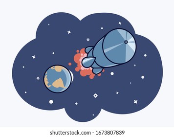 Rocket flies from earth to space