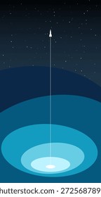 A rocket flies into deep space. Abstract background of outer space. Space exploration.