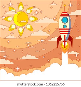 rocket flies into space