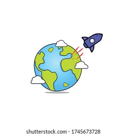 the rocket flies into space